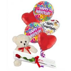 Rose, Balloons, & Teddy